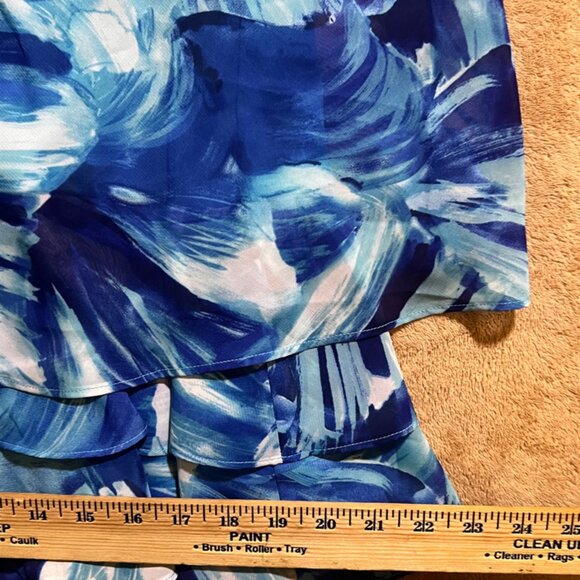 Studio One Women 8 Blue Teal Halter Key Hole Back Ruffle Tiered Summer Dress (W) - Picture 7 of 9